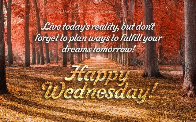 Live today's reality, but don't forget to plan ways to fulfill your dreams tomorrow! Happy Wednesday!