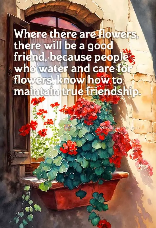 Where there are flowers, there will be a good friend, because people who water and care for flowers, know how to maintain true friendship.